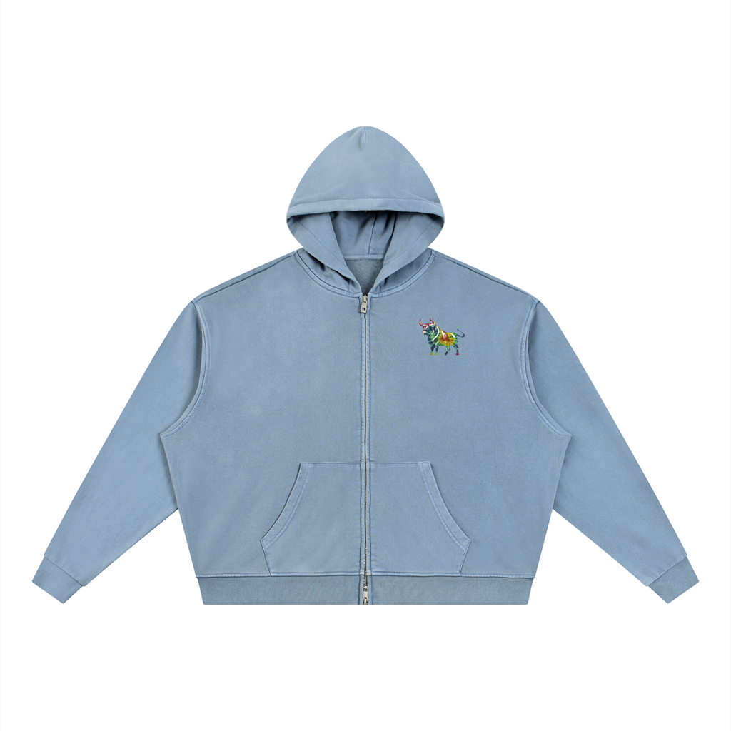 Chaos Bull Vintage Wash Full Zip Boxy Hoodie Adult