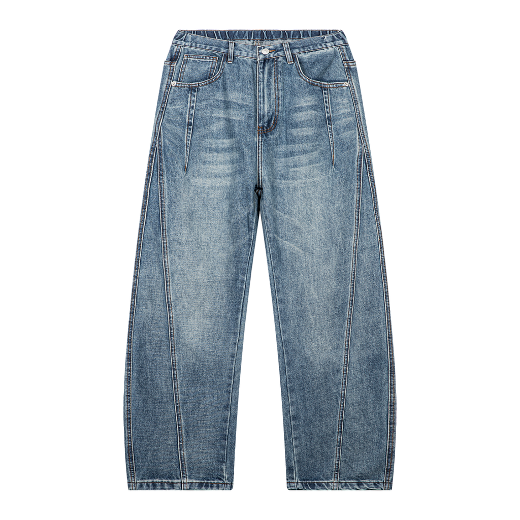Vintage Wash Barrel Leg Denim Jeans Adult Unisex