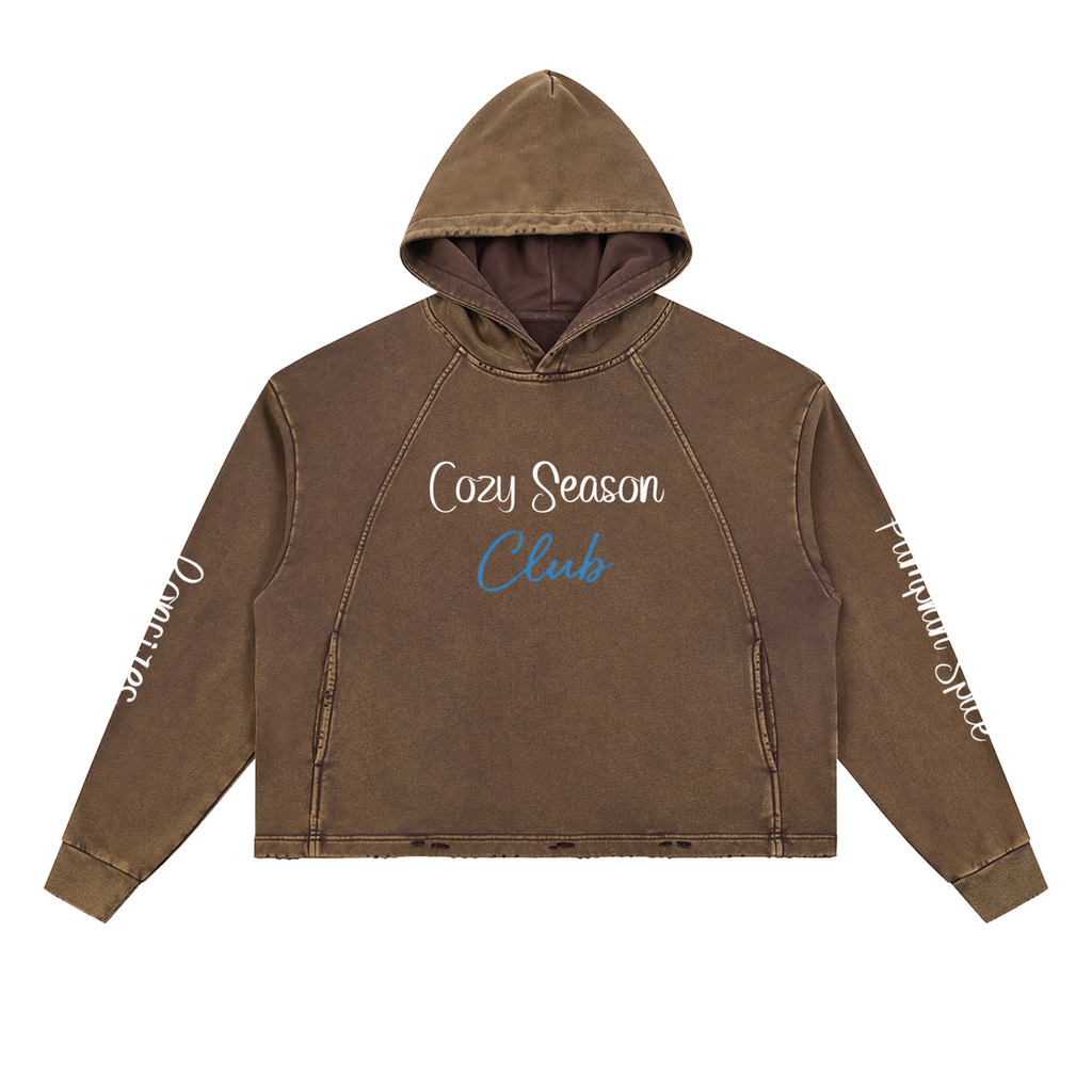 Cozy Season Club Vintage Washed Frayed-Hem Hoodie Adult