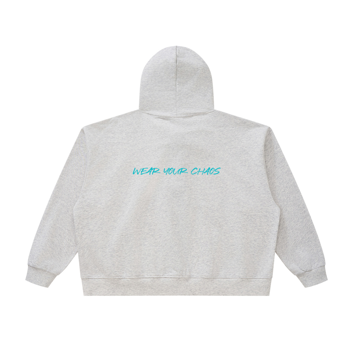 Wear Your Chaos Oversized Chunky-Zip Boxy Hoodie Adult Unisex Oat Gray w/Lake Blue