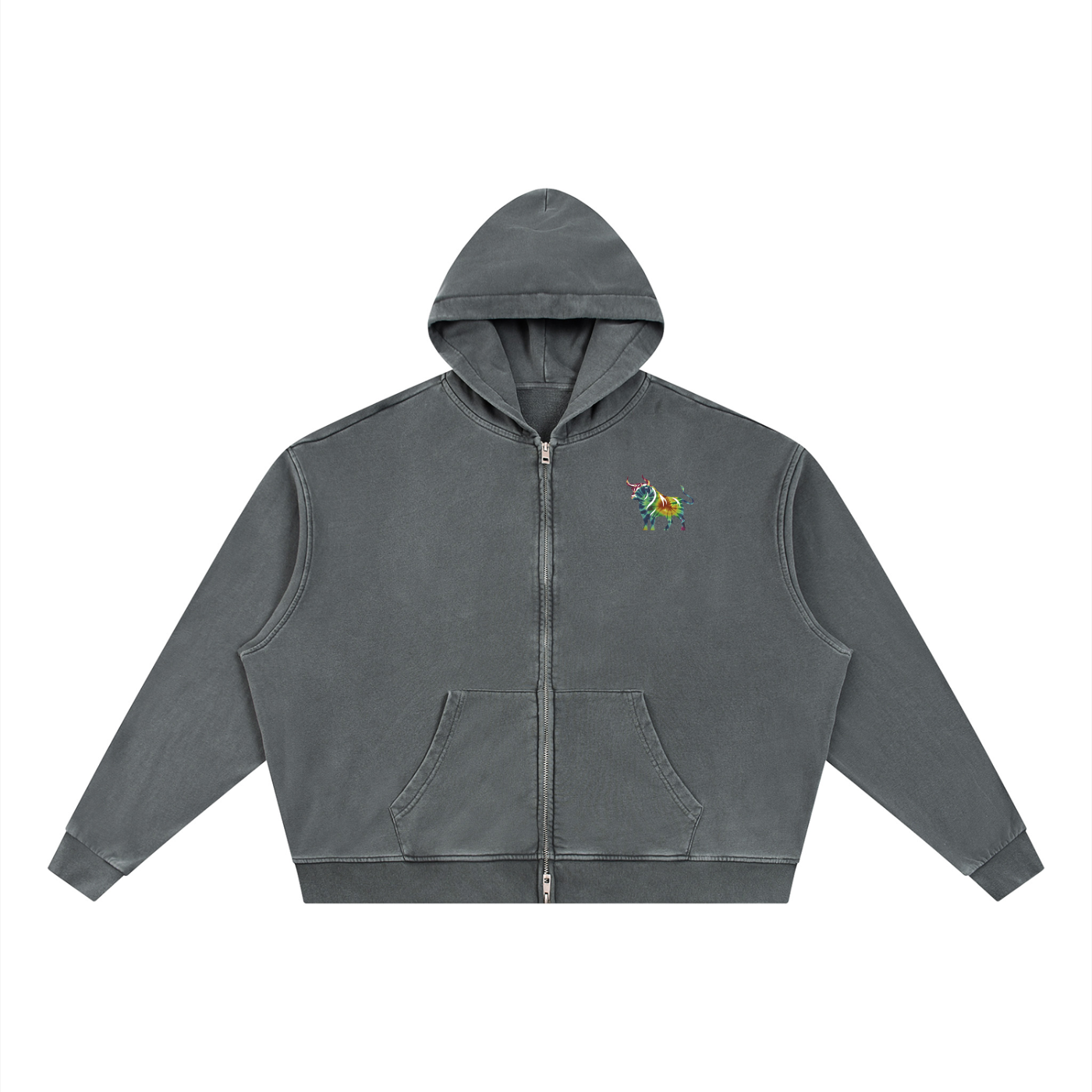 Chaos Bull Vintage Wash Full Zip Boxy Hoodie Adult