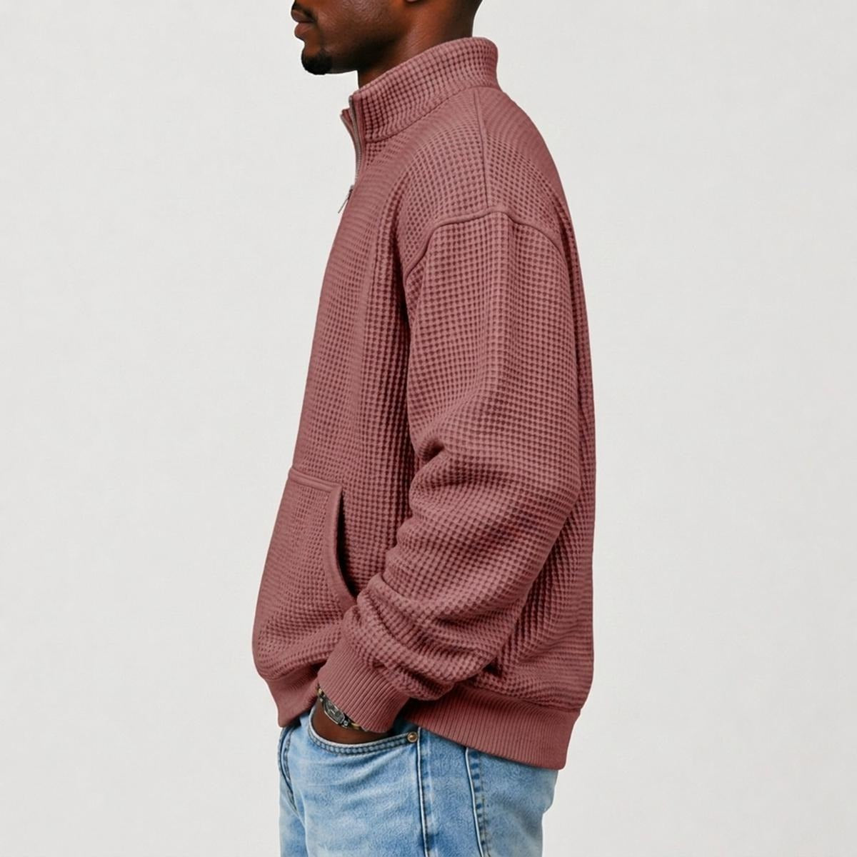 Chaos Bull Men's Waffle Knit Casual Sweatshirt/Half Zipper
