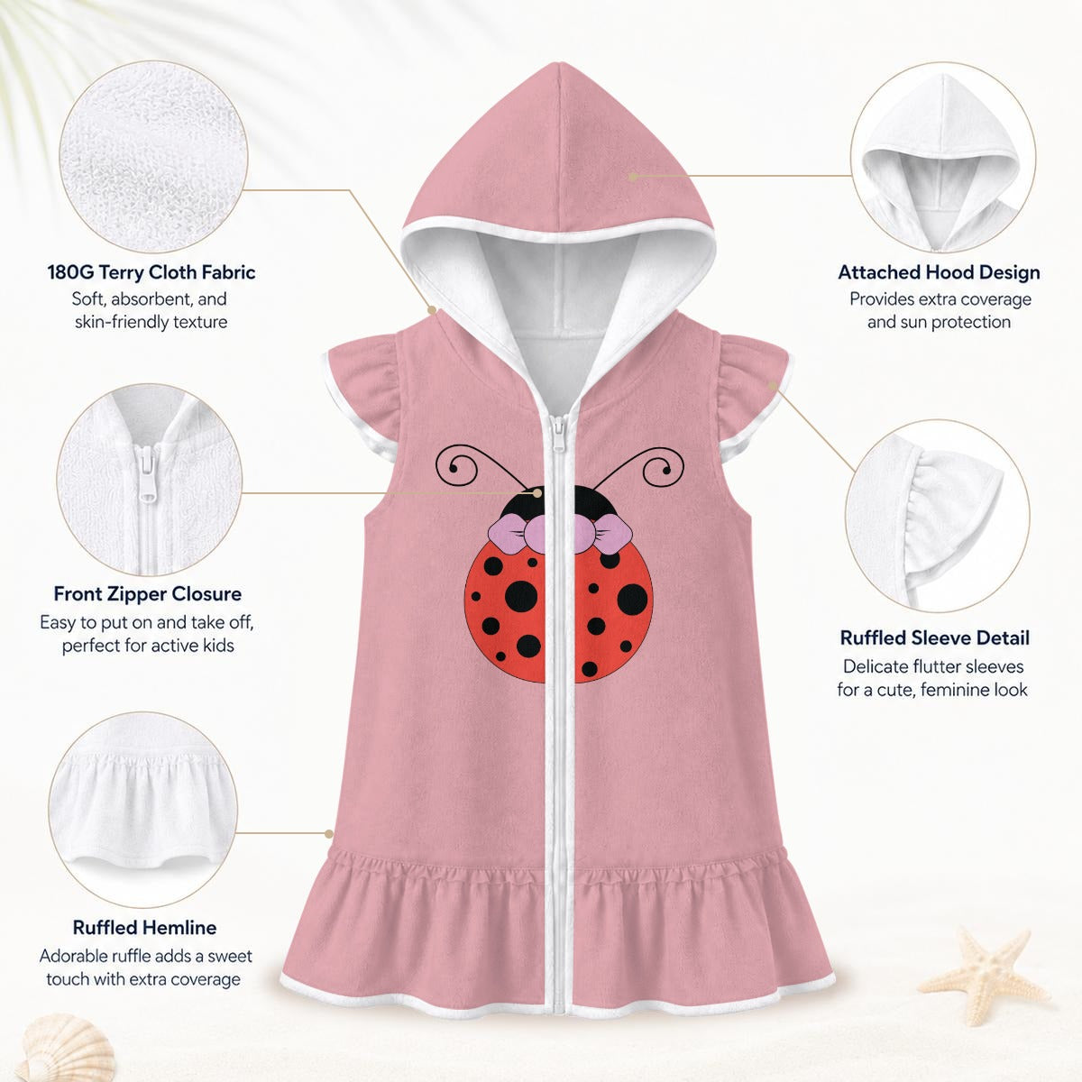 Ladybug Girls' Hooded Beach Cover-Up