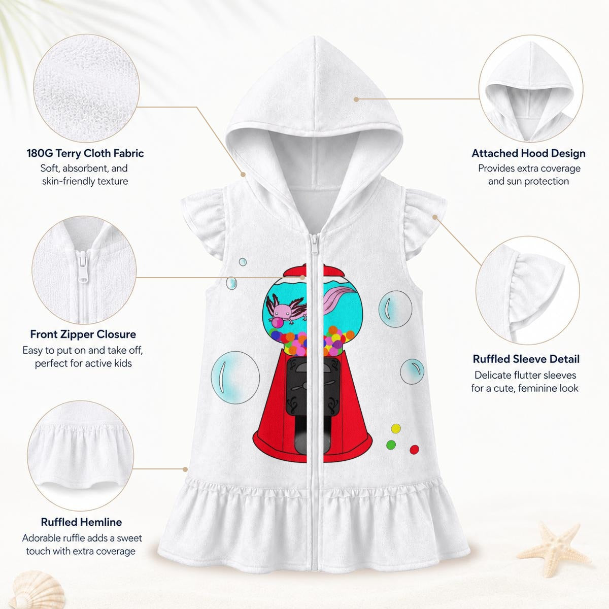 Axolotl Girls' Hooded Beach Cover-Up