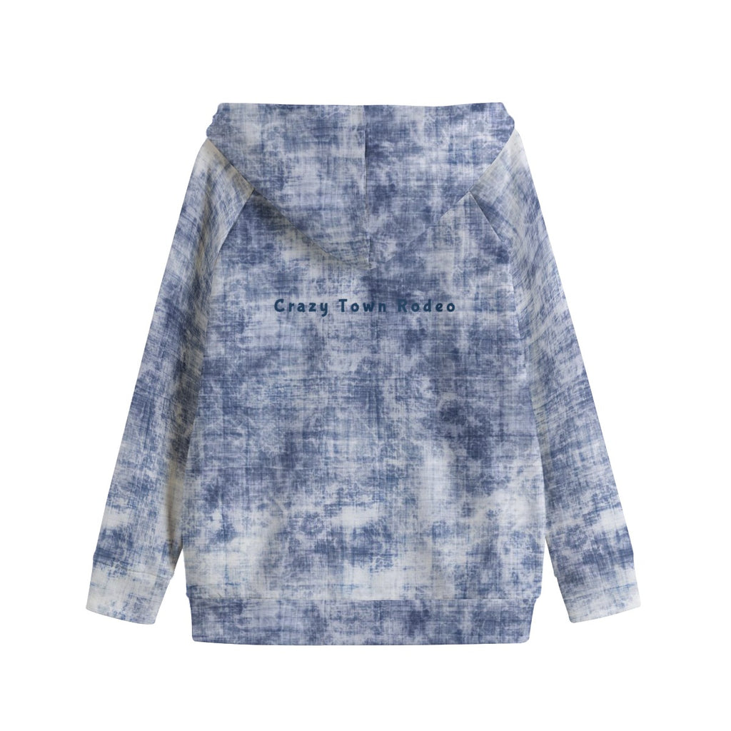 Blue Clouded Kid's Zip Up Raglan Sleeve Hoodie