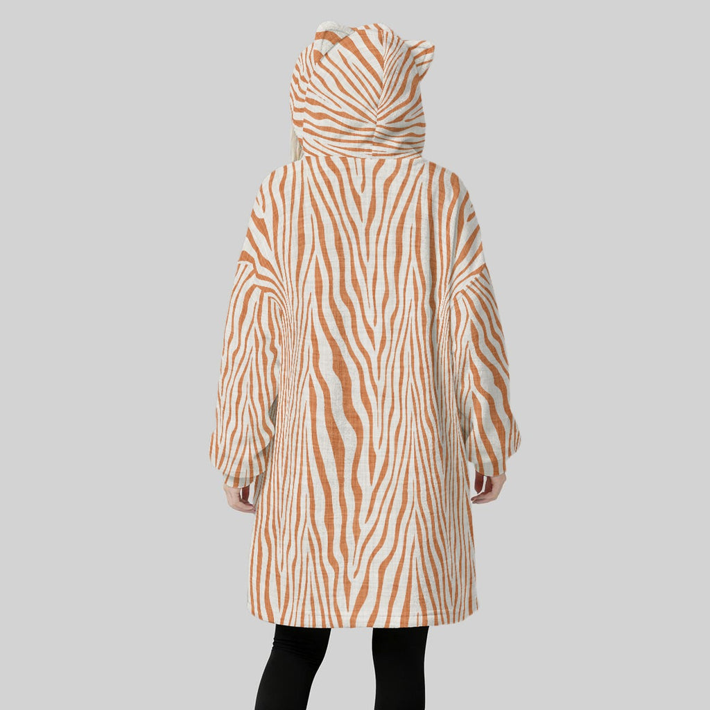 Striped Women's Fleece Oversized Hoodie Blanket With Decorative Ears