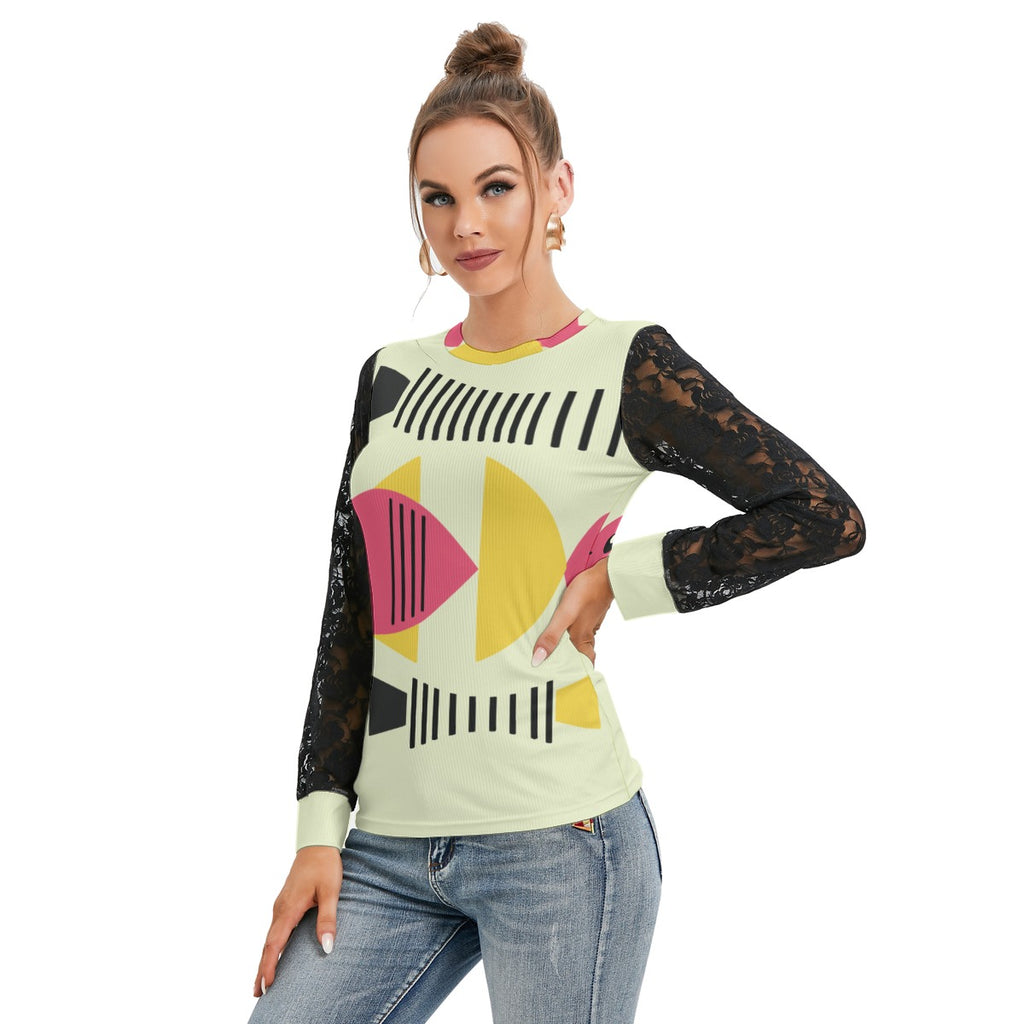 Crazy Fishlines Women's Shirt with Black Lace Sleeves