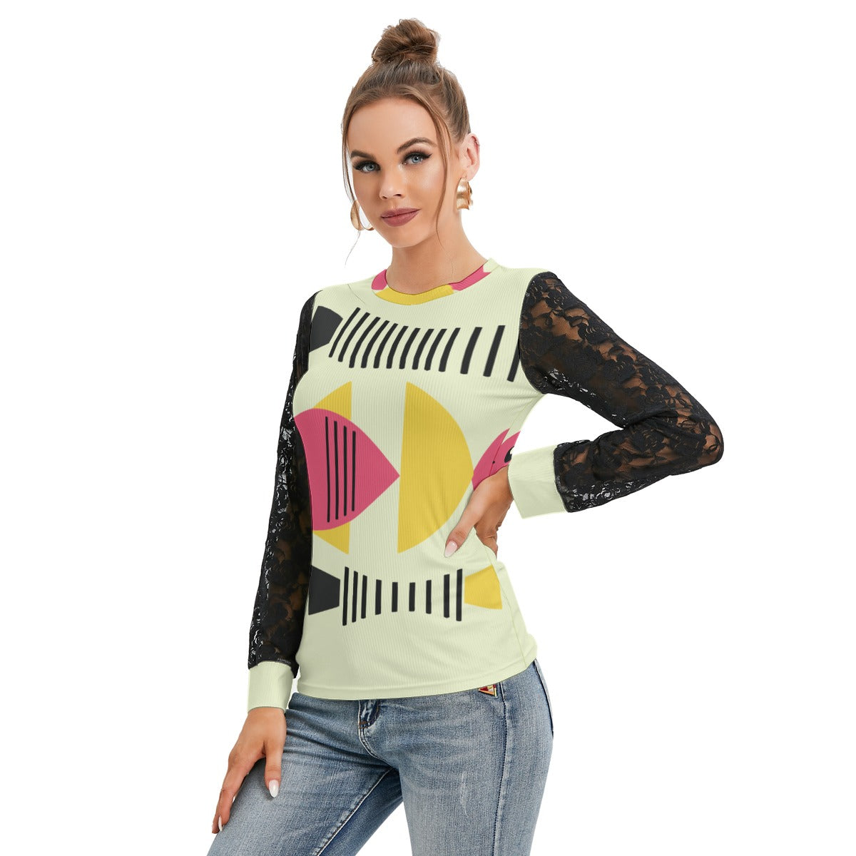 Crazy Fishlines Women's Shirt with Black Lace Sleeves