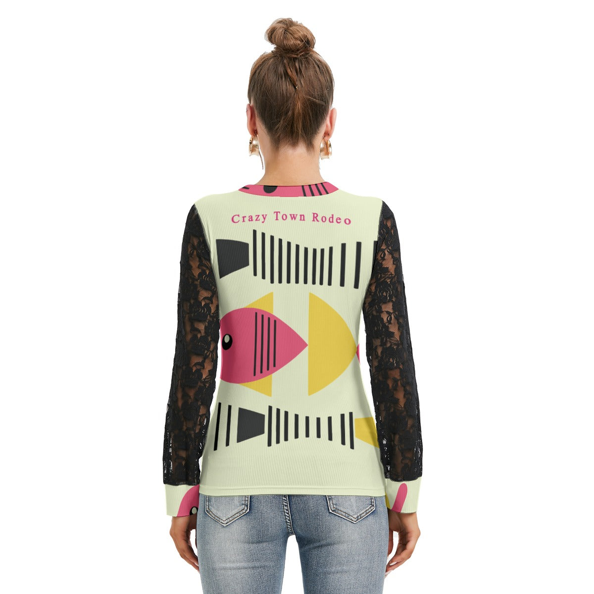 Crazy Fishlines Women's Shirt with Black Lace Sleeves
