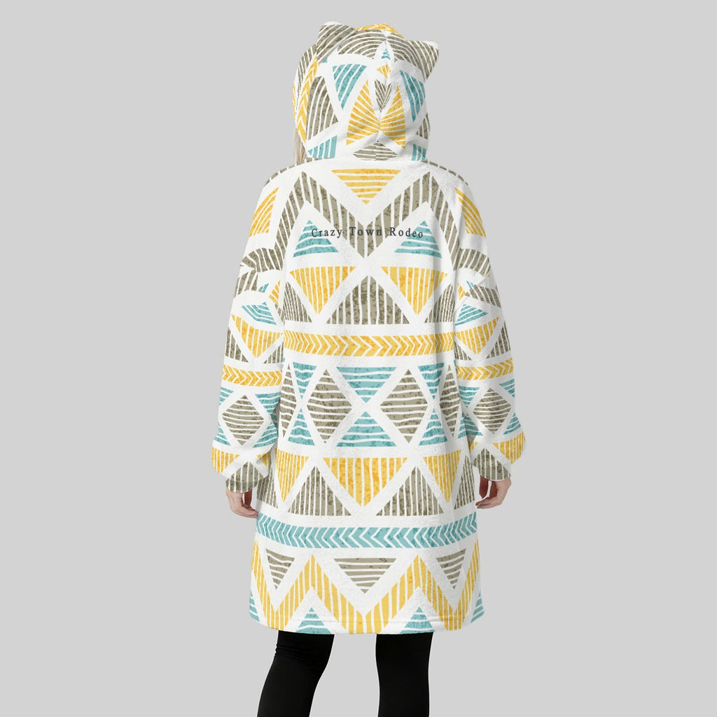 Southwestern Print Women's Fleece Oversized Hoodie Blanket With Decorative Ears