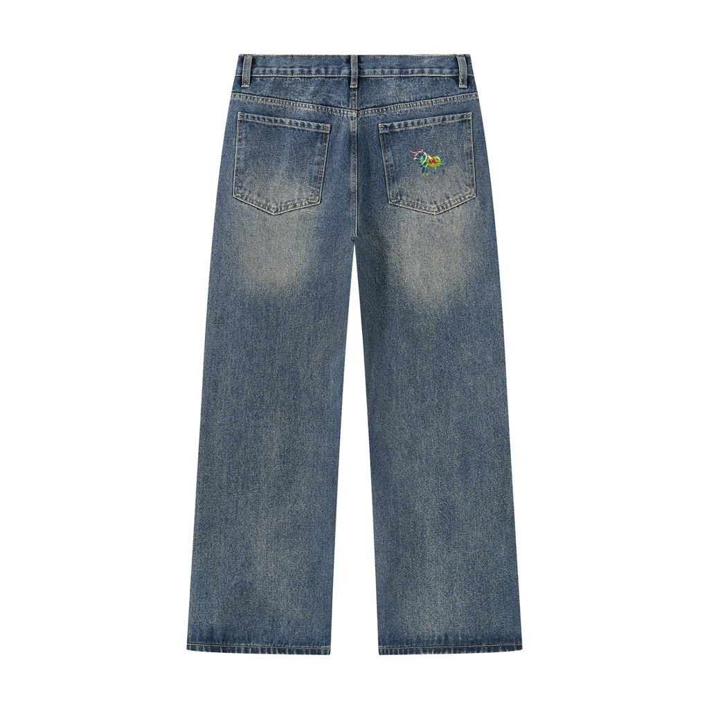Men's Vintage Wash Straight Leg Denim Jeans
