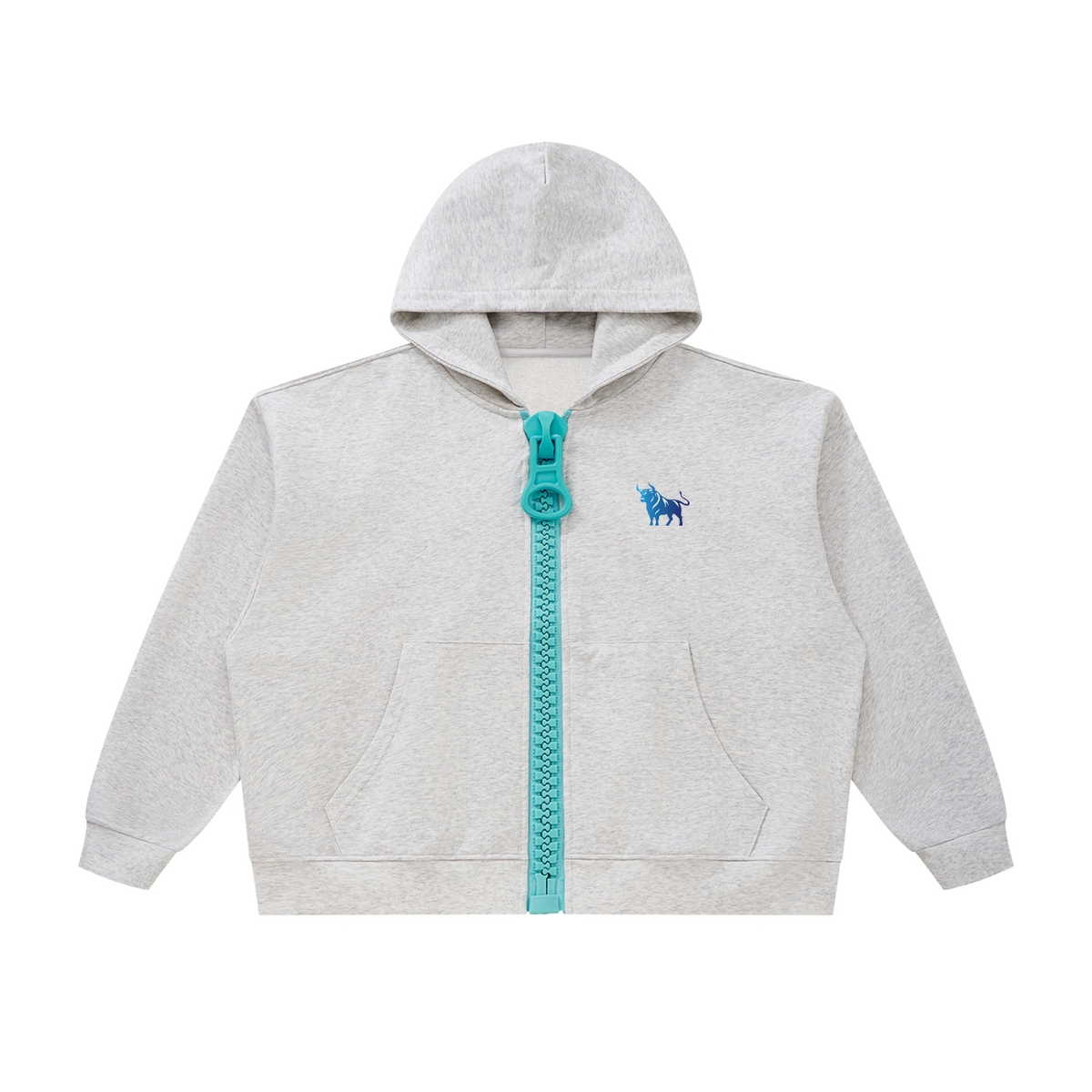 Wear Your Chaos Oversized Chunky-Zip Boxy Hoodie Adult Unisex Oat Gray w/Lake Blue