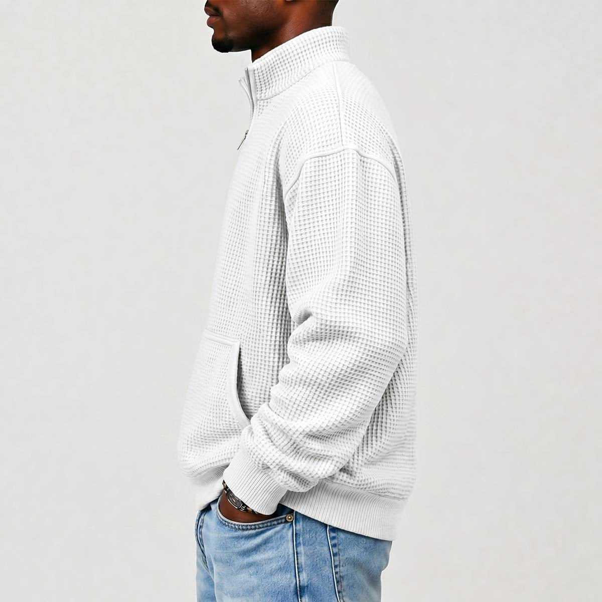 Chaos Bull Men's Waffle Knit Casual Sweatshirt/Half Zipper
