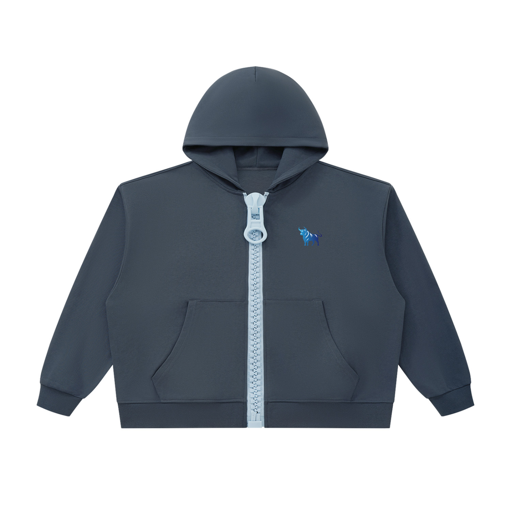 Wear Your Chaos Oversized Chunky-Zip Boxy Hoodie Adult Unisex Navy Blue & Sky