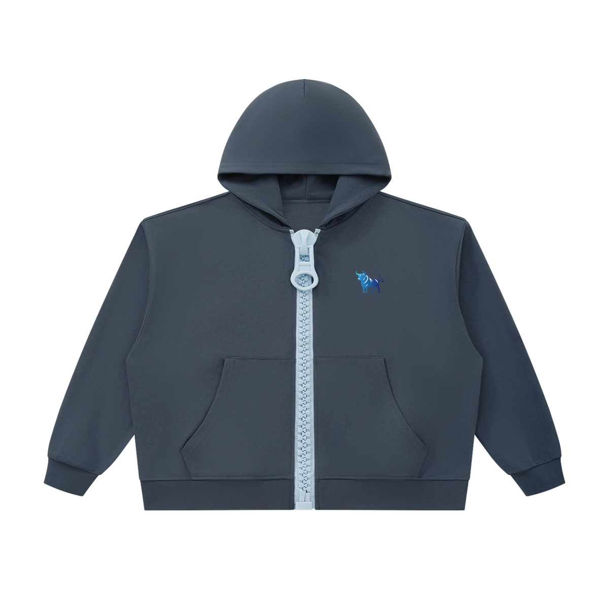 Wear Your Chaos Oversized Chunky-Zip Boxy Hoodie Adult Unisex Navy Blue & Sky