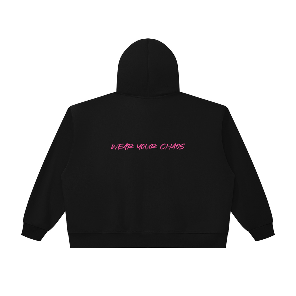 Wear Your Chaos Oversized Chunky-Zip Boxy Hoodie Adult Unisex Black w/Rose Red