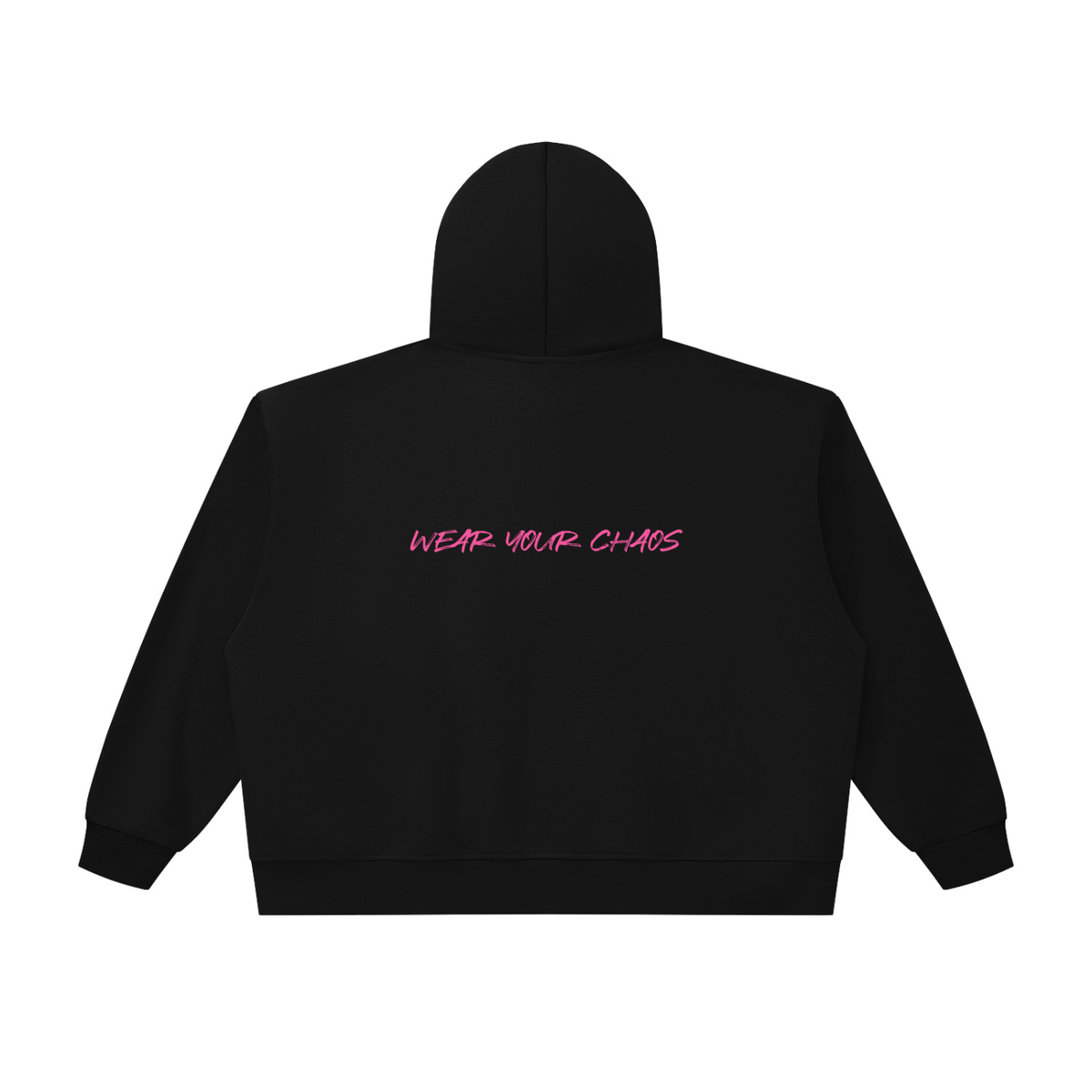 Wear Your Chaos Oversized Chunky-Zip Boxy Hoodie Adult Unisex Black w/Rose Red
