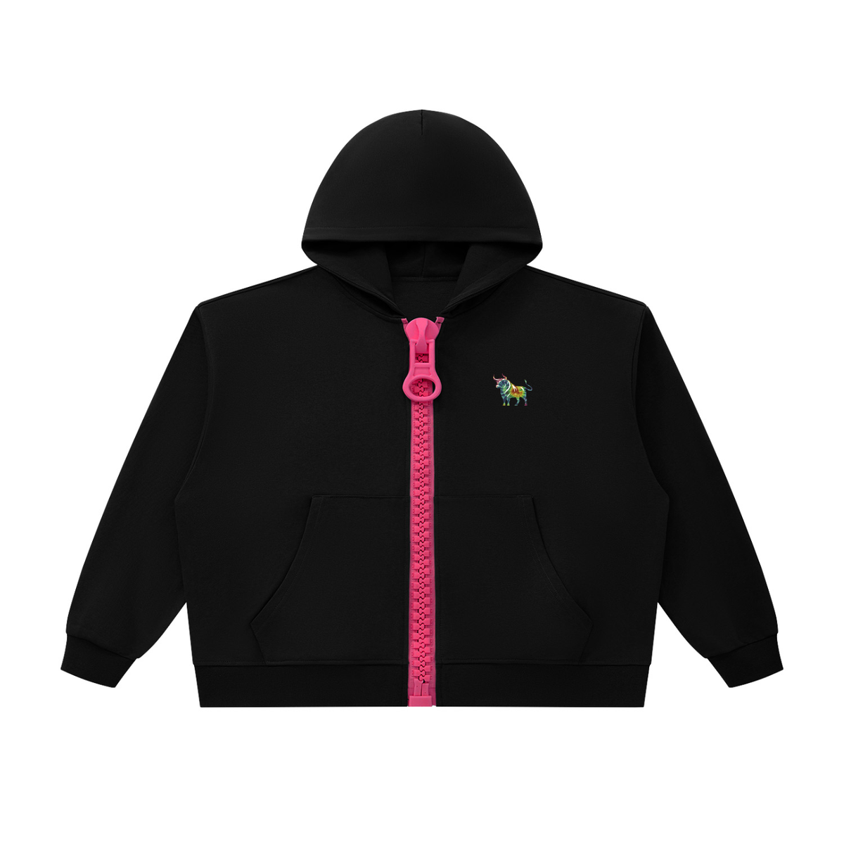 Wear Your Chaos Oversized Chunky-Zip Boxy Hoodie Adult Unisex Black w/Rose Red