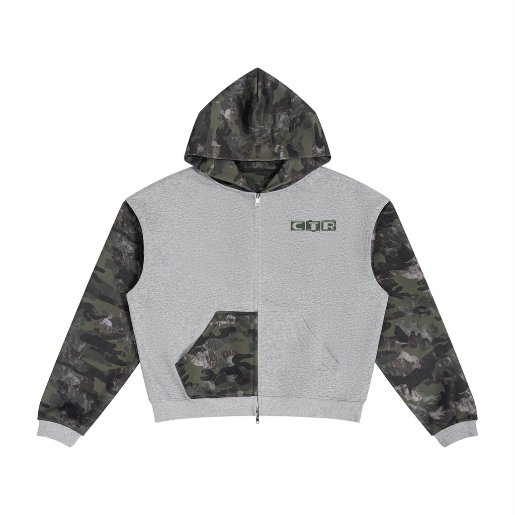Colorblock Camo Full Zip Boxy Hoodie Adult