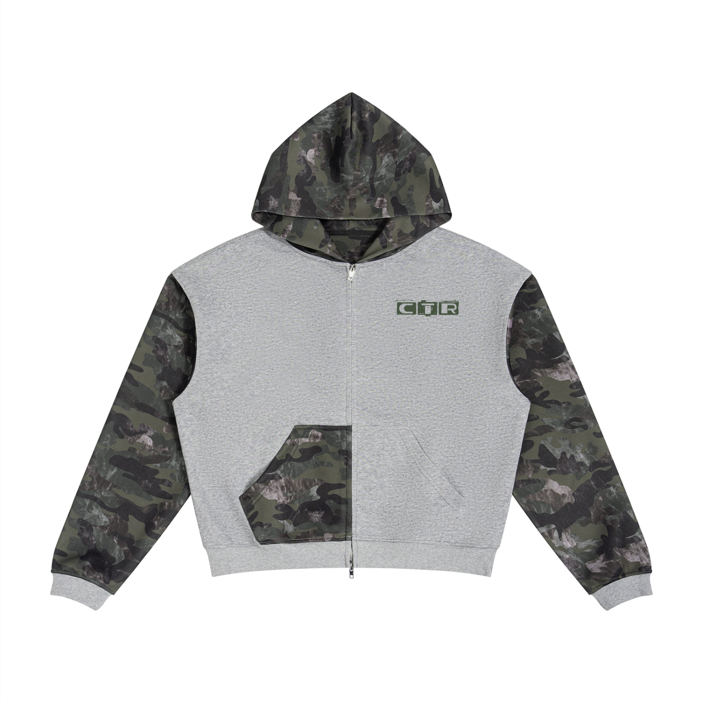 Colorblock Camo Full Zip Boxy Hoodie Adult
