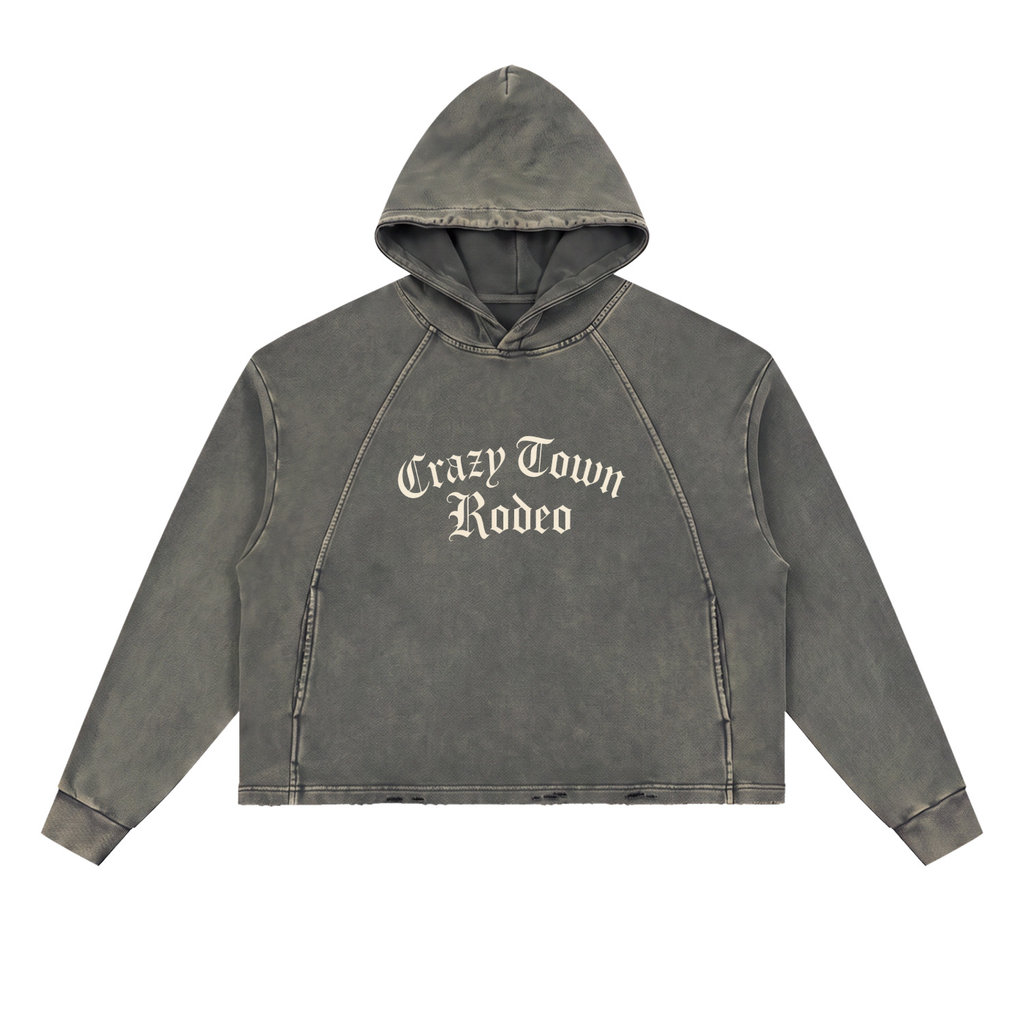 Vintage Washed Frayed-Hem Hoodie Adult Unisex
