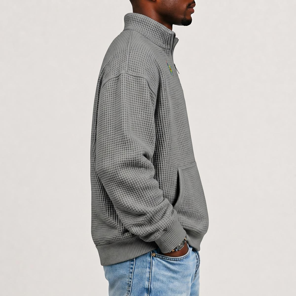 Chaos Bull Men's Waffle Knit Casual Sweatshirt/Half Zipper