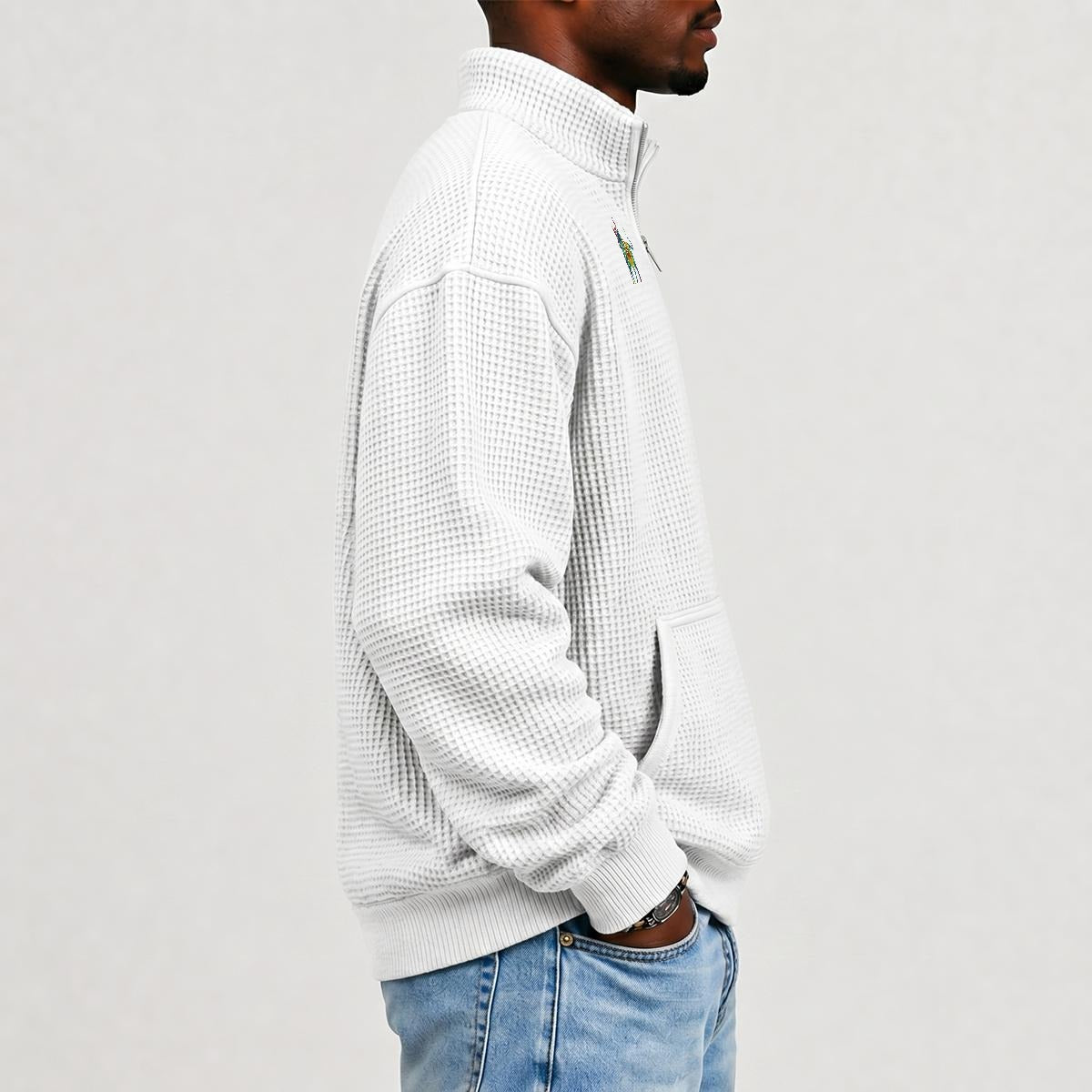 Chaos Bull Men's Waffle Knit Casual Sweatshirt/Half Zipper