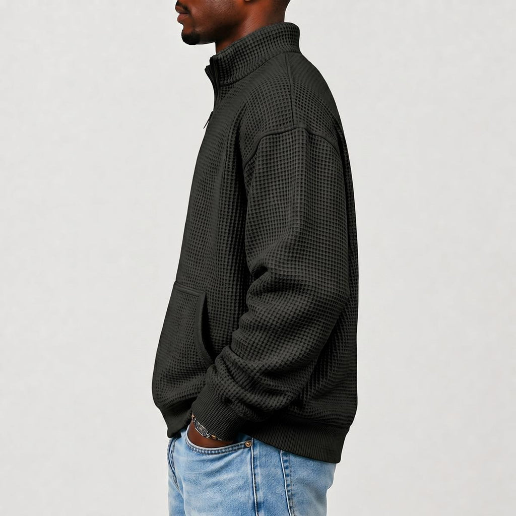 Chaos Bull Men's Waffle Knit Casual Sweatshirt/Half Zipper