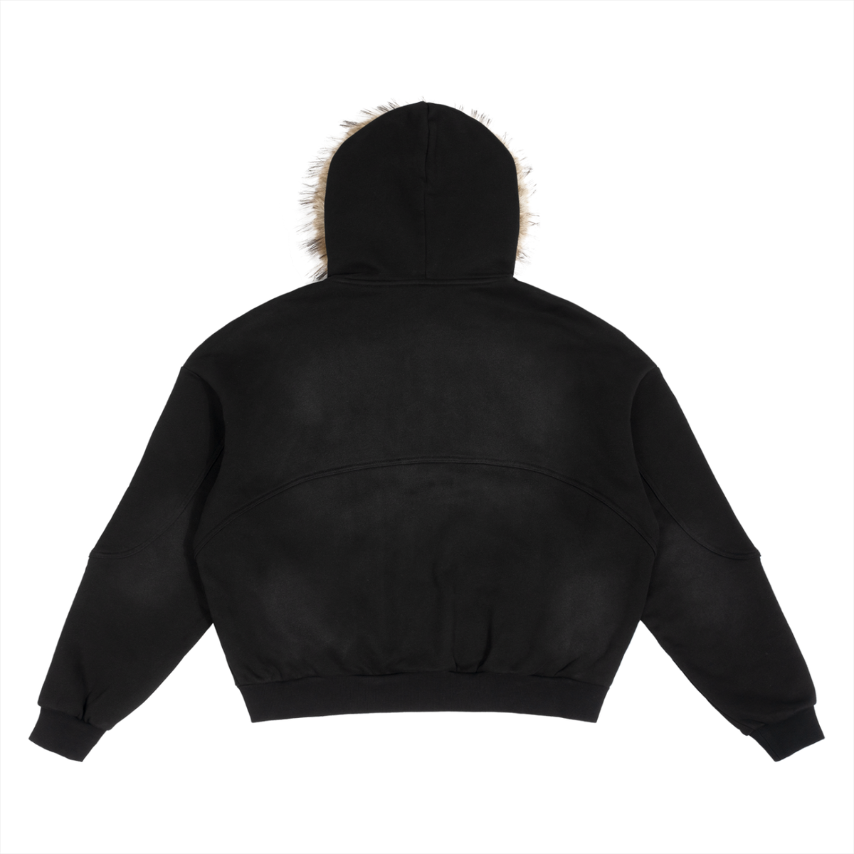 Sun Fade Boxy Detachable Fur Hoodie Adult