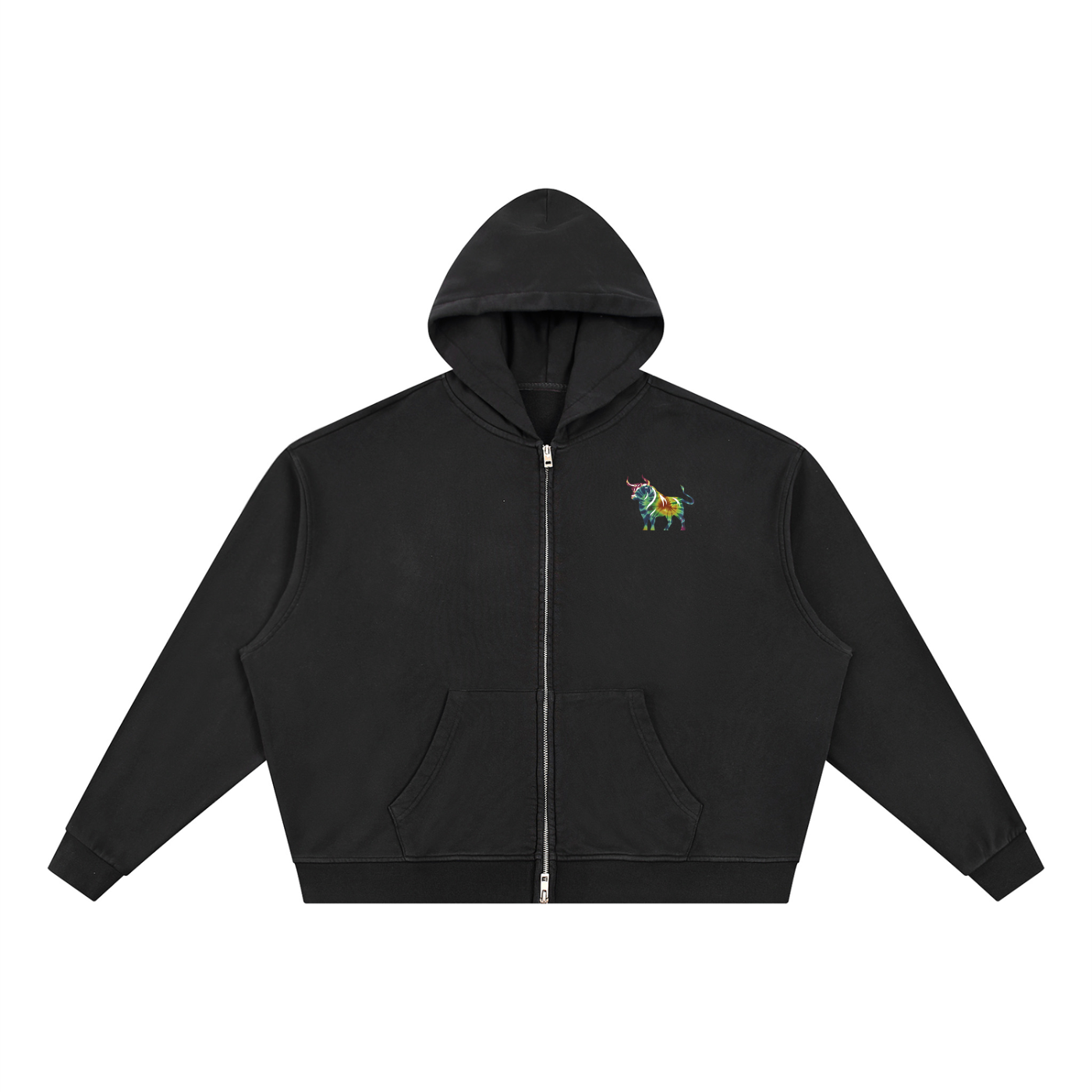 Chaos Bull Vintage Wash Full Zip Boxy Hoodie Adult