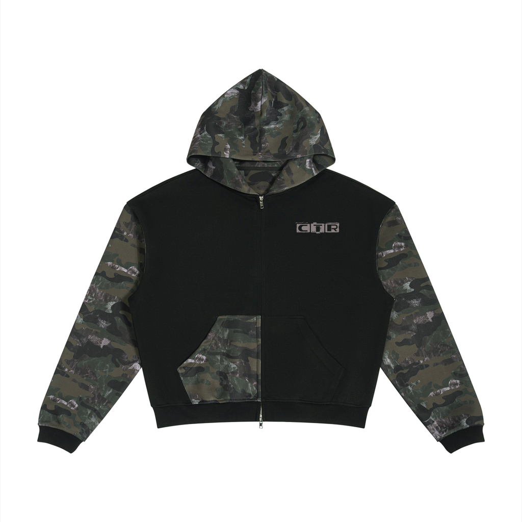 Colorblock Camo Full Zip Boxy Hoodie Adult