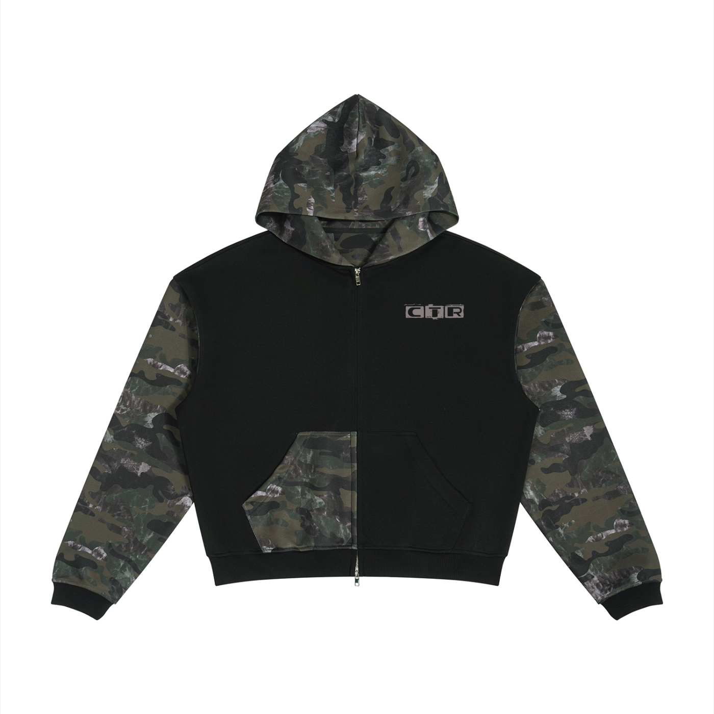 Colorblock Camo Full Zip Boxy Hoodie Adult