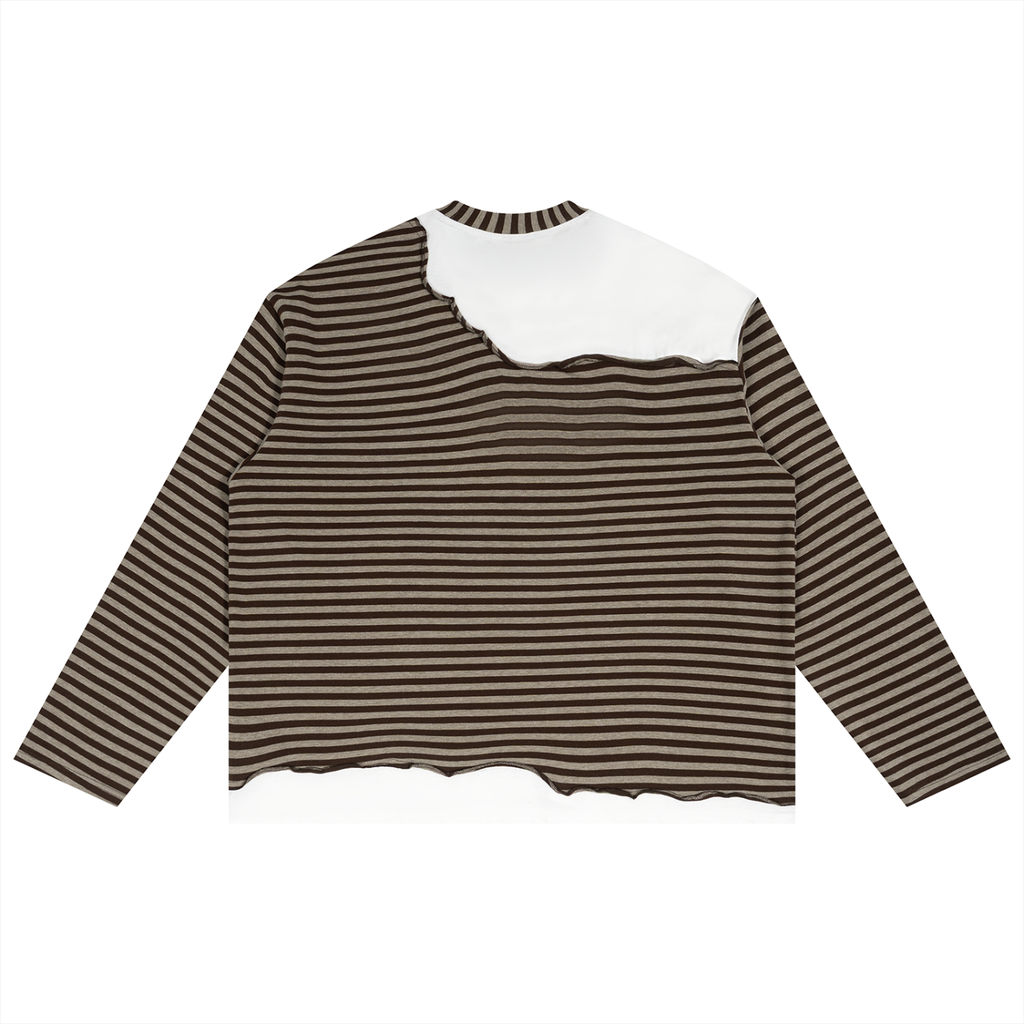 Striped Panel Boxy Long Sleeve T-Shirt Adult Unisex