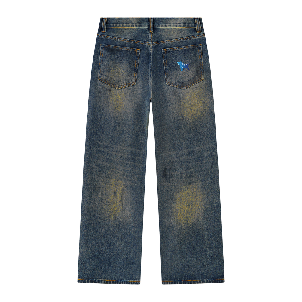 Men's Vintage Wash Wide Leg Denim Jeans