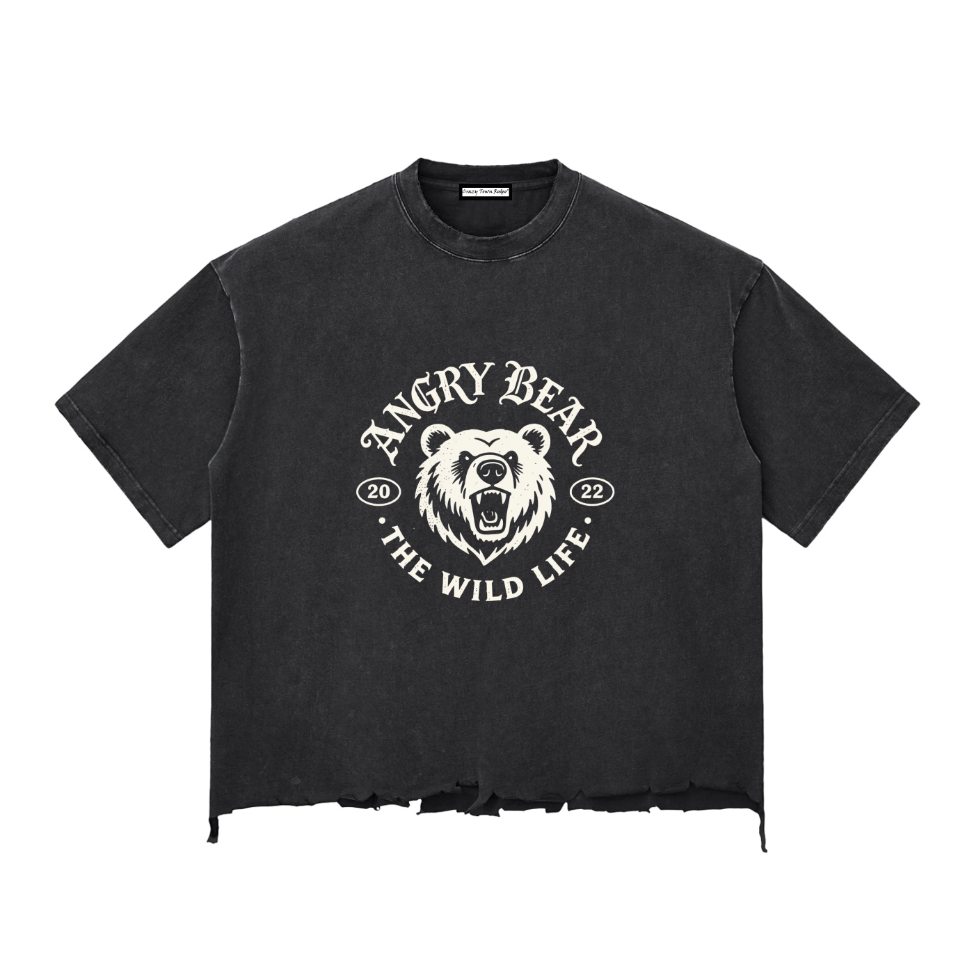 Angry Bear Snow Wash Raw-Hem Boxy T-shirt Adult
