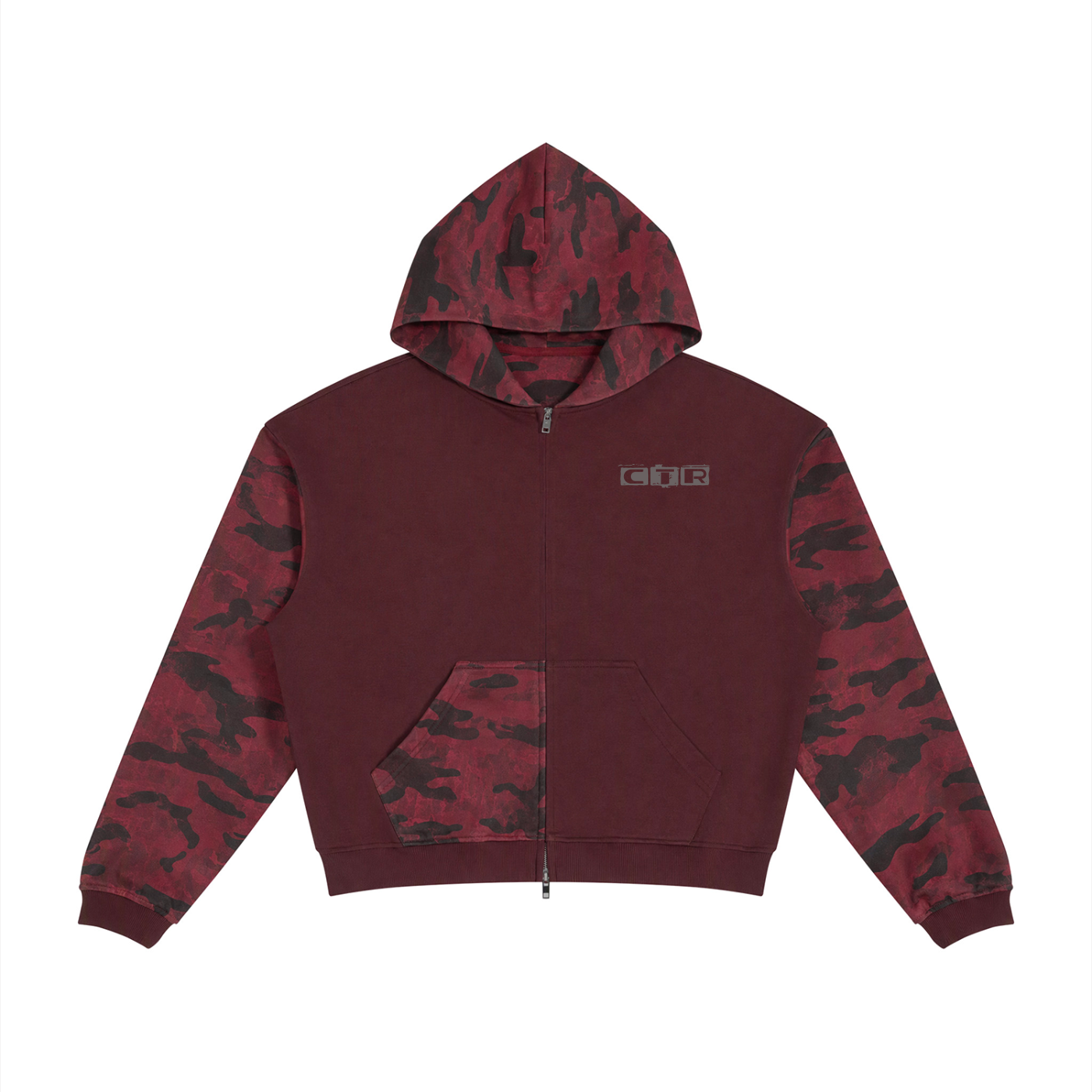 Colorblock Camo Full Zip Boxy Hoodie Adult