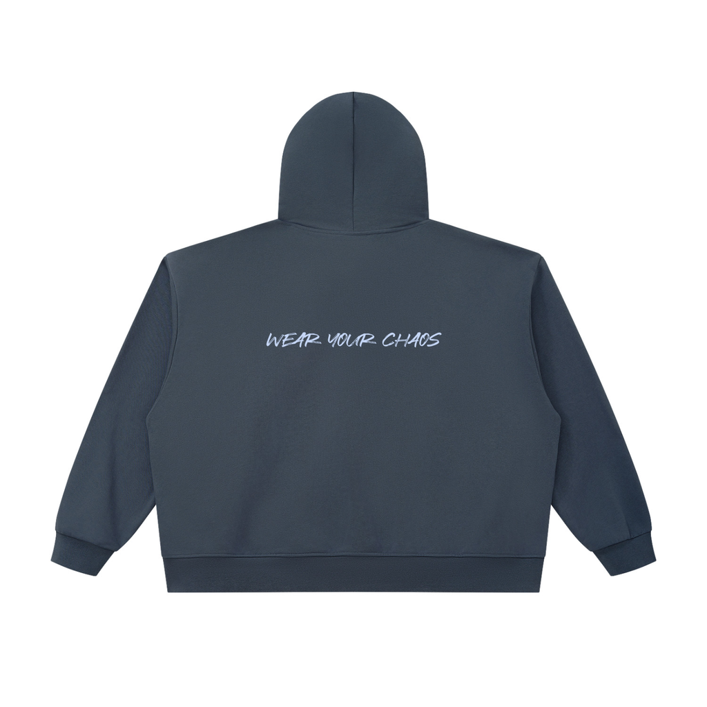 Wear Your Chaos Oversized Chunky-Zip Boxy Hoodie Adult Unisex Navy Blue & Sky