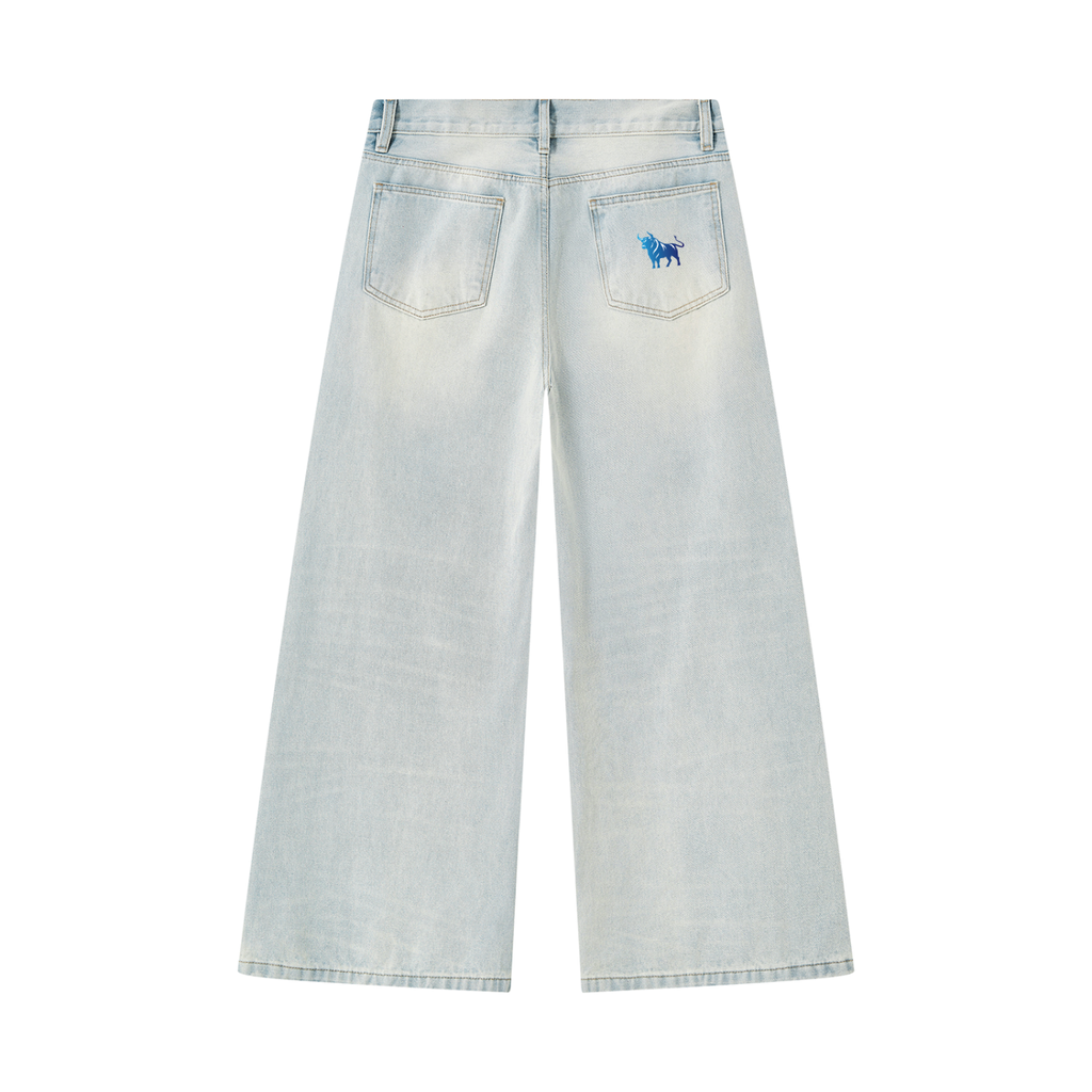 Men's Vintage Wash Wide Leg Denim Jeans