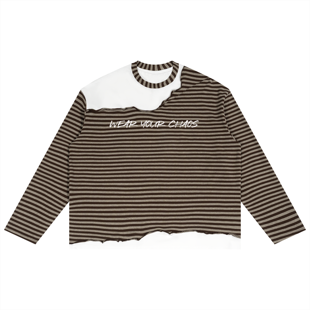 Striped Panel Boxy Long Sleeve T-Shirt Adult Unisex