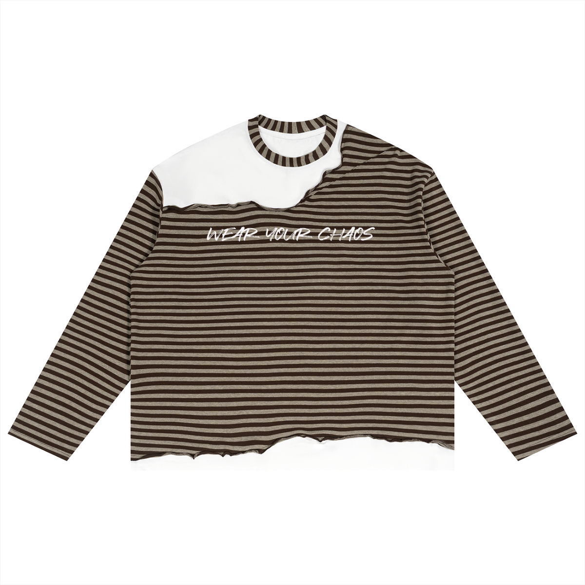 Striped Panel Boxy Long Sleeve T-Shirt Adult Unisex