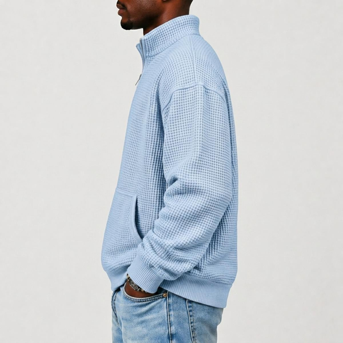Chaos Bull Men's Waffle Knit Casual Sweatshirt/Half Zipper