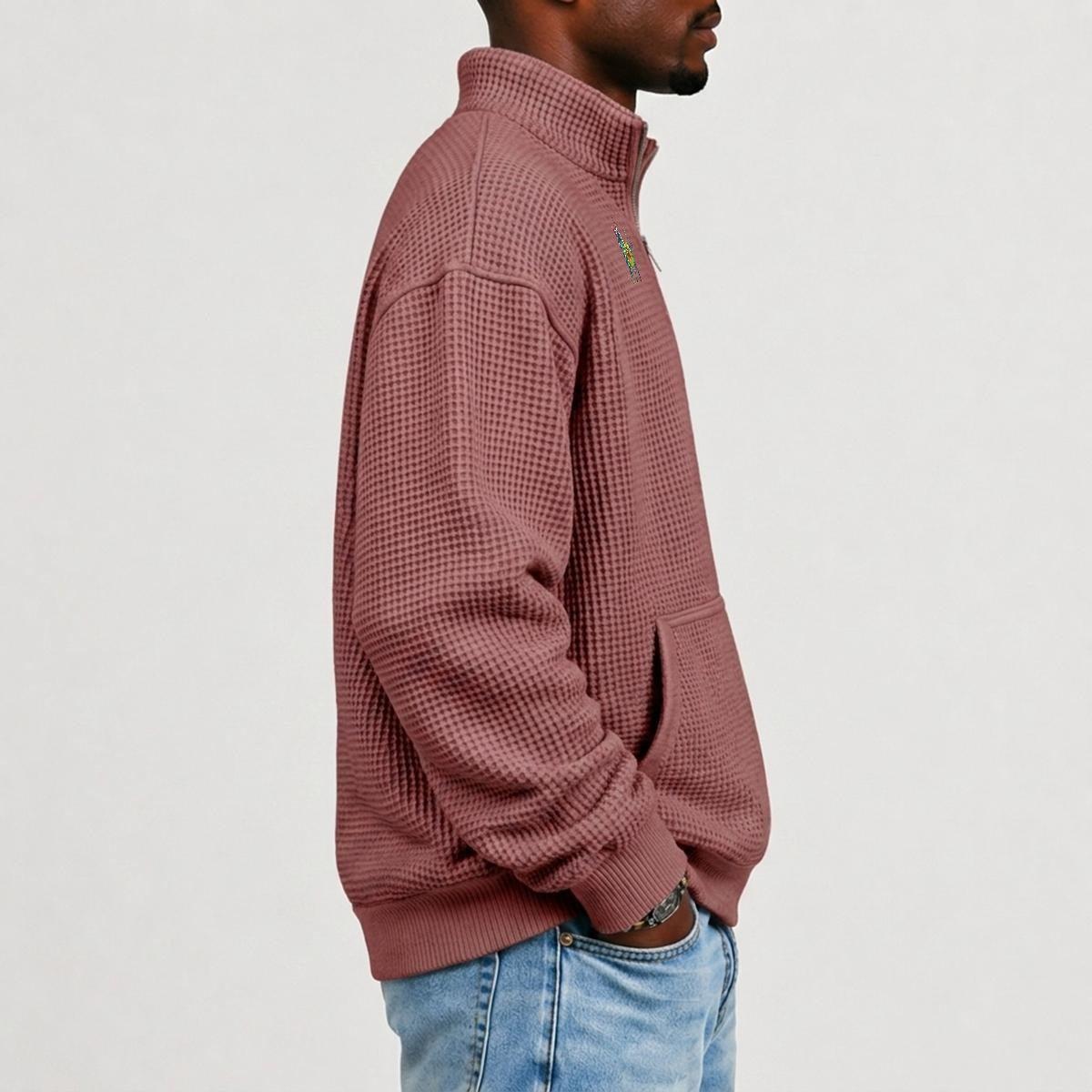 Chaos Bull Men's Waffle Knit Casual Sweatshirt/Half Zipper