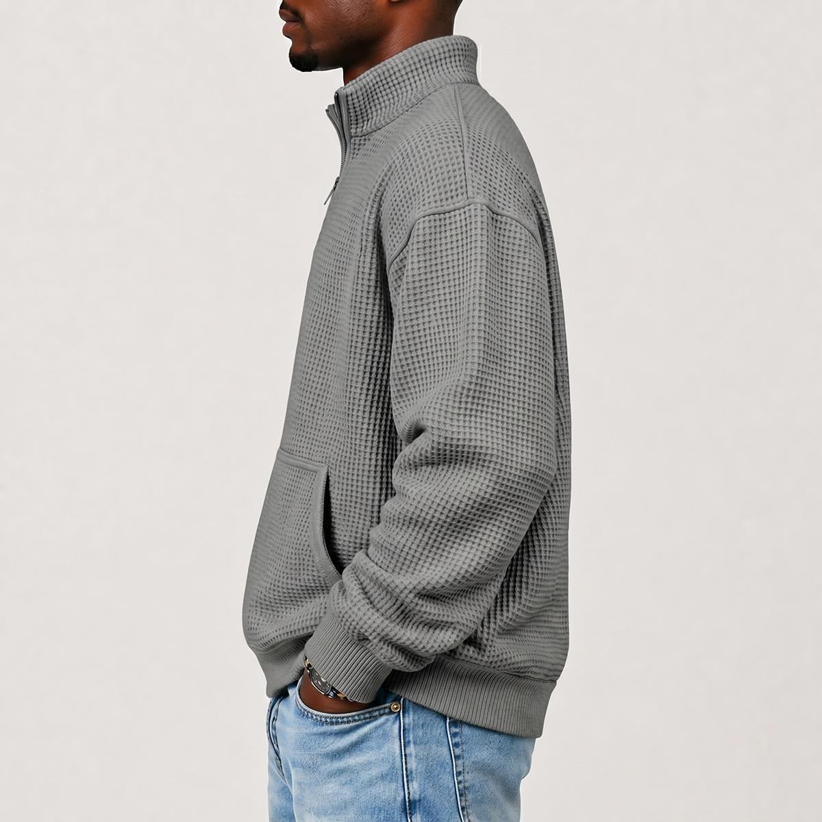 Chaos Bull Men's Waffle Knit Casual Sweatshirt/Half Zipper